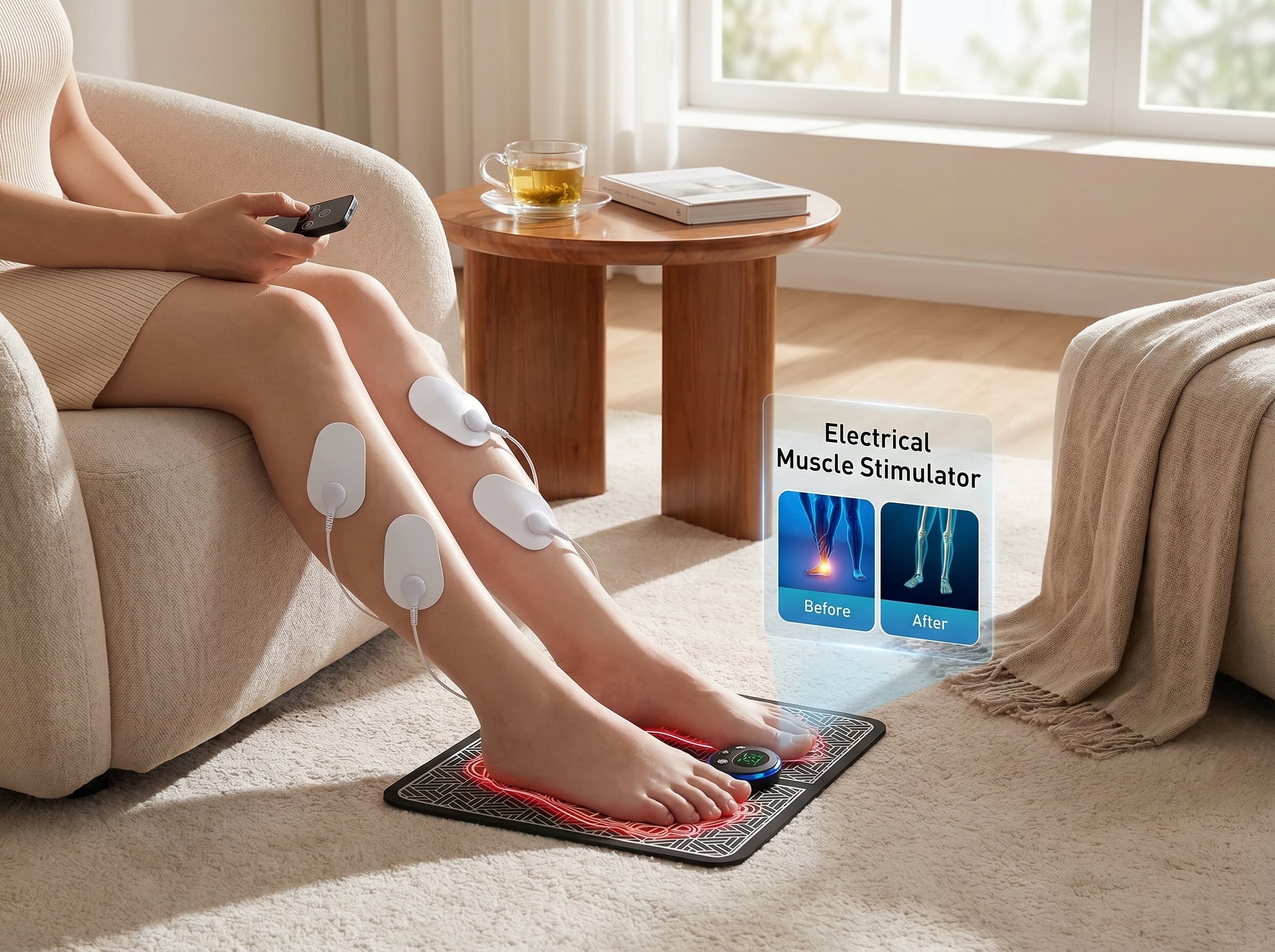 EMS Foot Massager Mat with Remote Control - Muscle Relaxation Back & Leg Foot Massage TENS (Mode:KTR-2492)